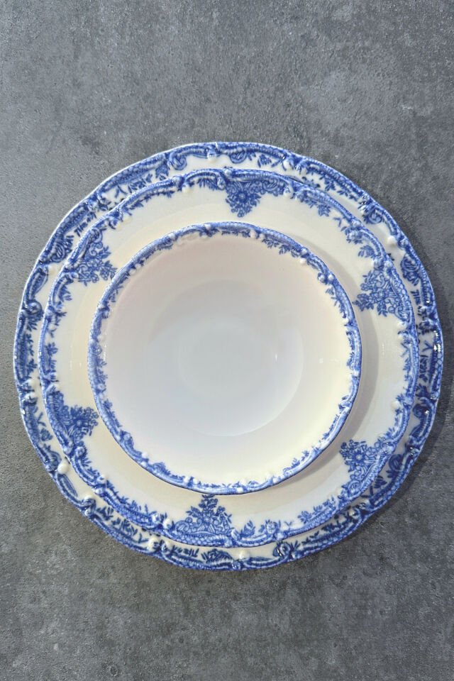 Antique Baby Blue 24 Parça 6 Kişilik Premium Porselen Yemek Takımı Özel Vintage Mavi Çiçek