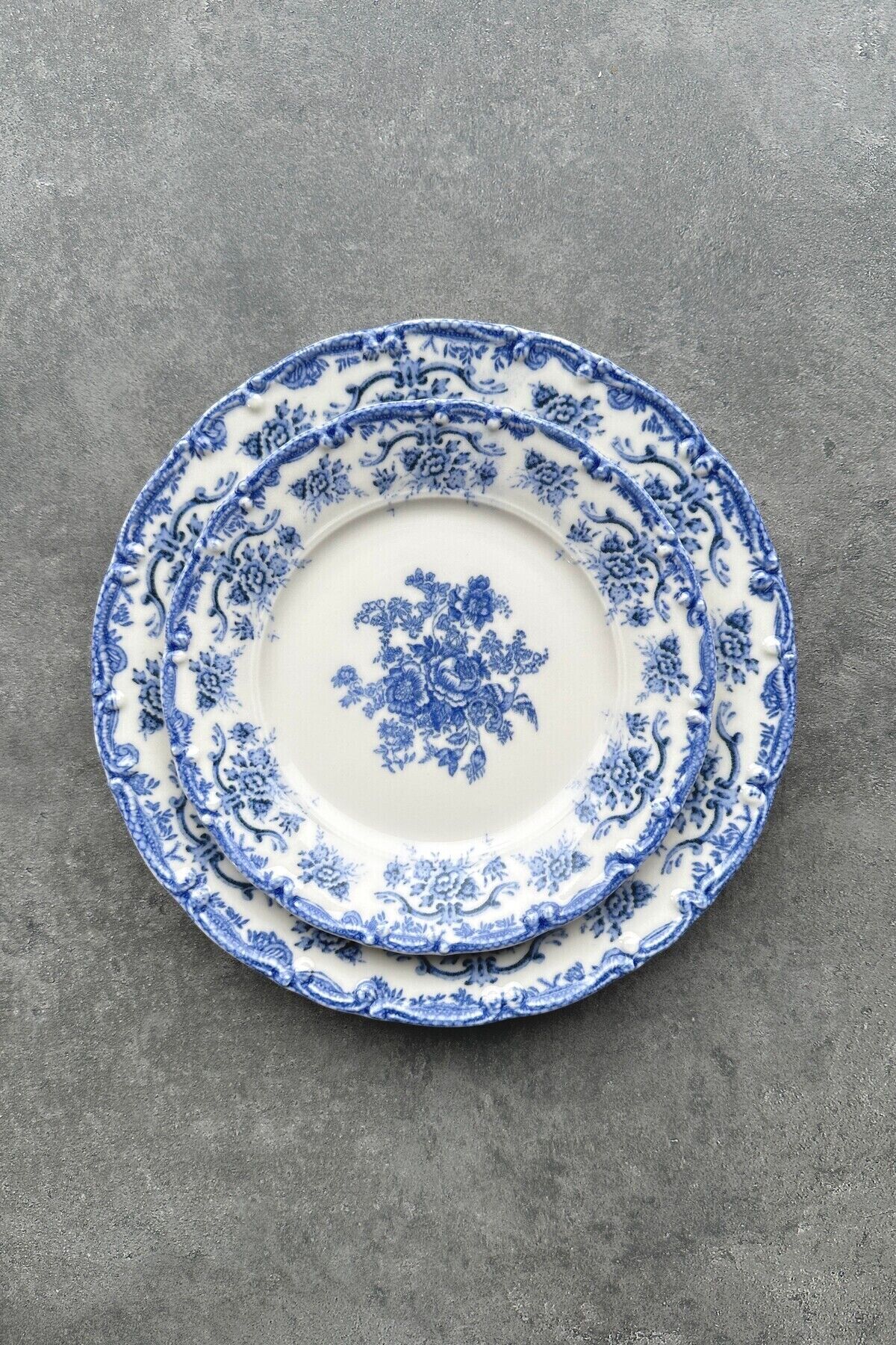 Antique Baby Blue 6 kişilik 19 cm Özel Tasarım Premium Porselen Pasta Tabağı Takımı Mavi Çiçek Desen