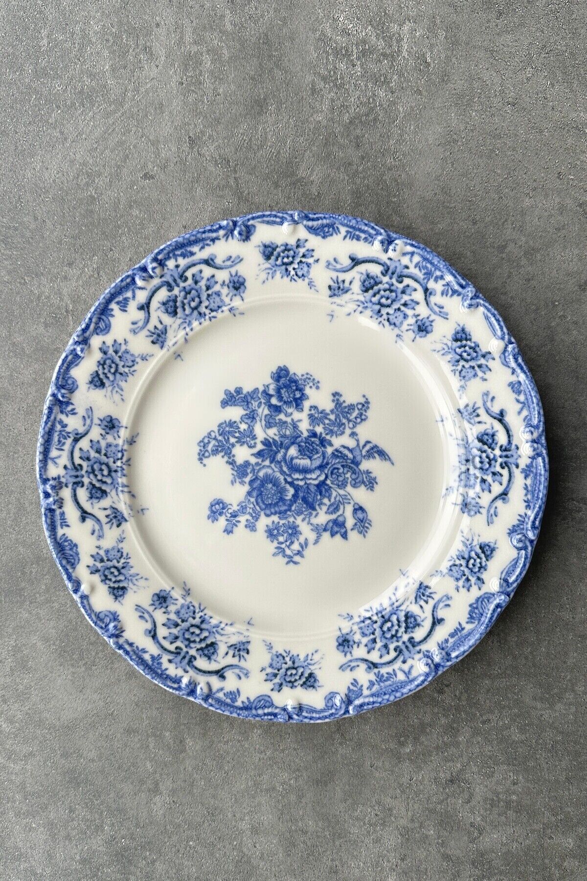 Antique Baby Blue 6 kişilik 25 cm Özel Tasarım Premium Porselen Servis Tabağı Takımı Mavi Çiçekli Mavi