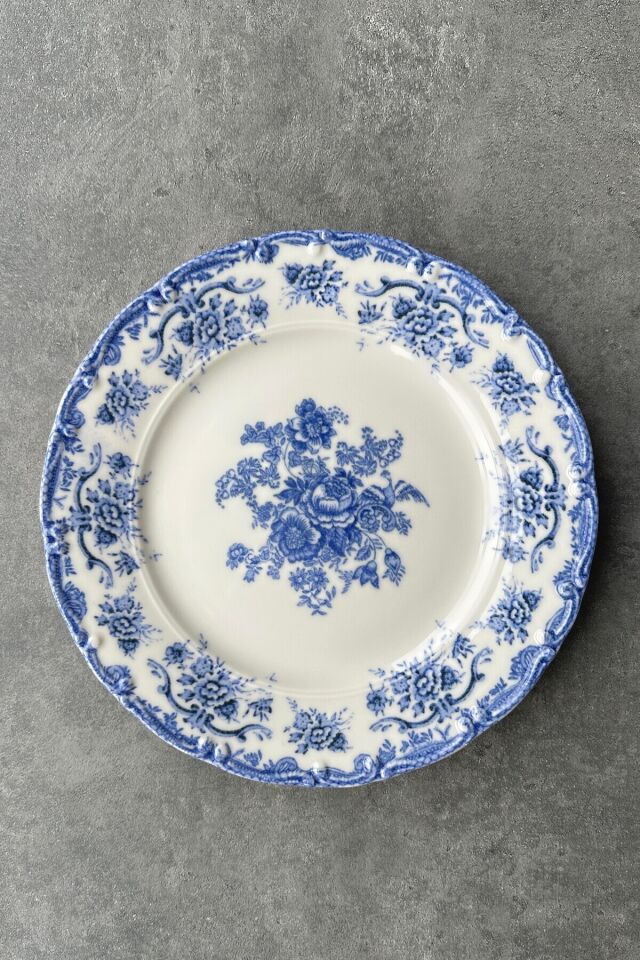 Antique Baby Blue 6 kişilik 25 cm Özel Tasarım Premium Porselen Servis Tabağı Takımı Mavi Çiçekli Mavi