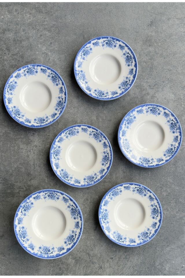 Antique baby blue 6 kişilik 11 cm 6’lı Premium Porselen Çay Tabağı Takımı 4026