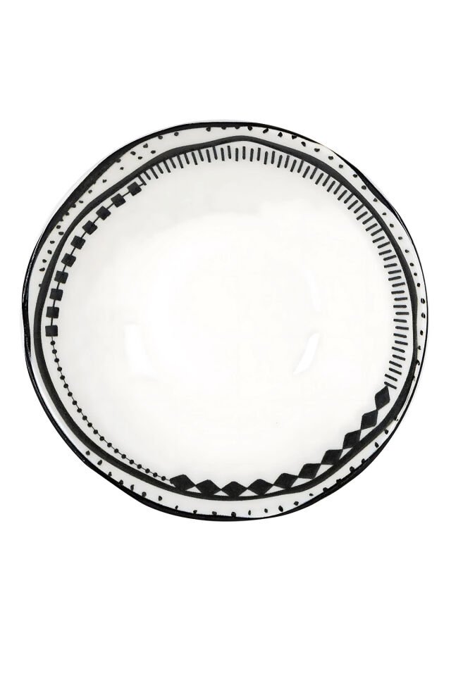 Black Chic 6 kişilik 16 cm Porselen Çorba Kasesi Seti Siyah Etnik Desenli