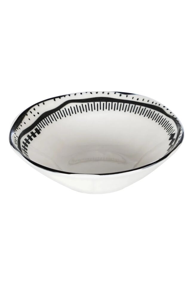 Black Chic 6 kişilik 16 cm Porselen Çorba Kasesi Seti Siyah Etnik Desenli