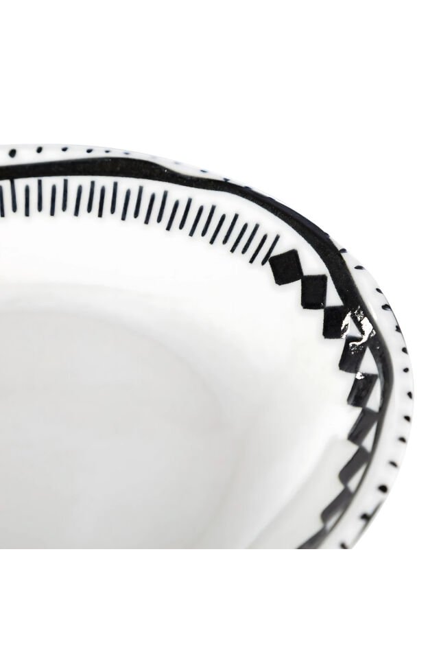 Black Chic Krem Siyah Klasik 25 Cm Porselen Salata Kasesi Etnik Desenli
