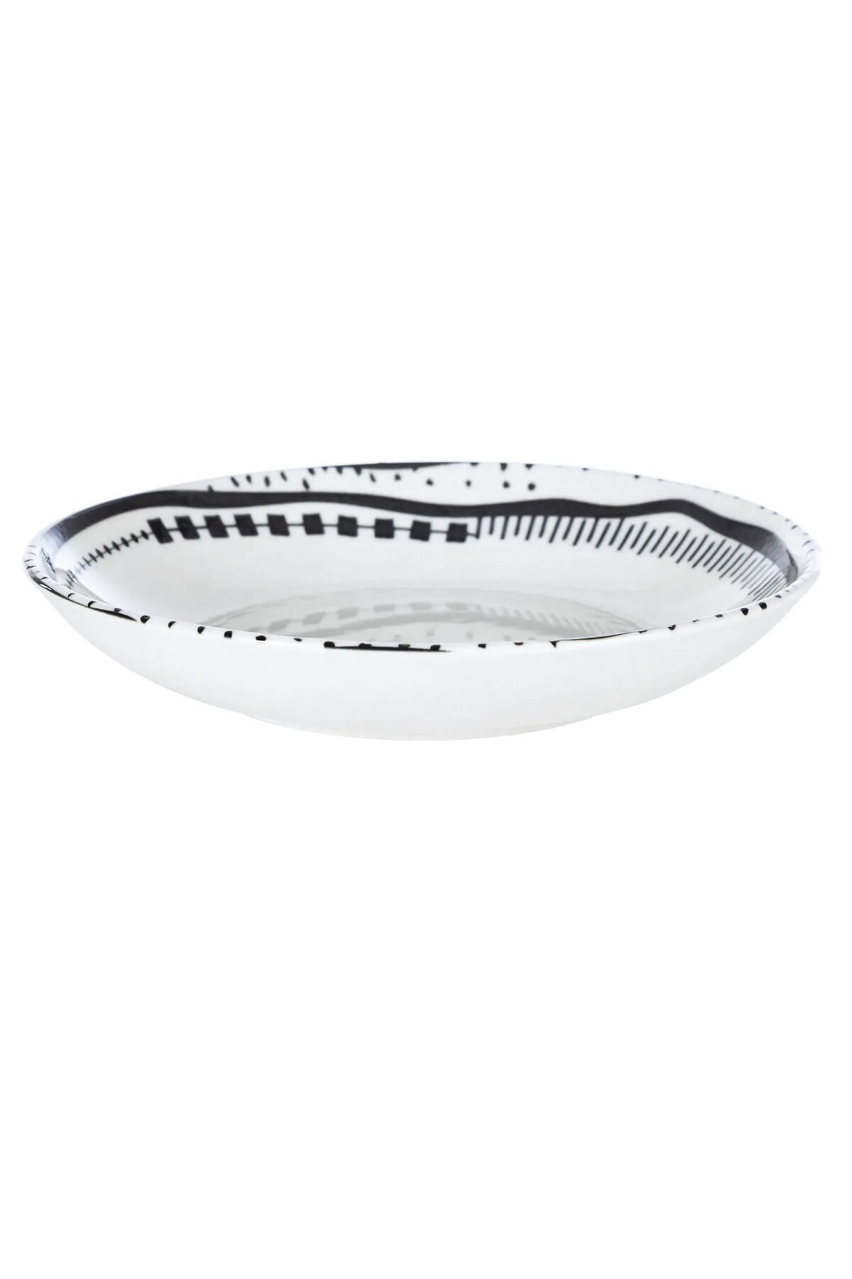 Black Chic Krem Siyah Klasik 25 Cm Porselen Salata Kasesi Etnik Desenli