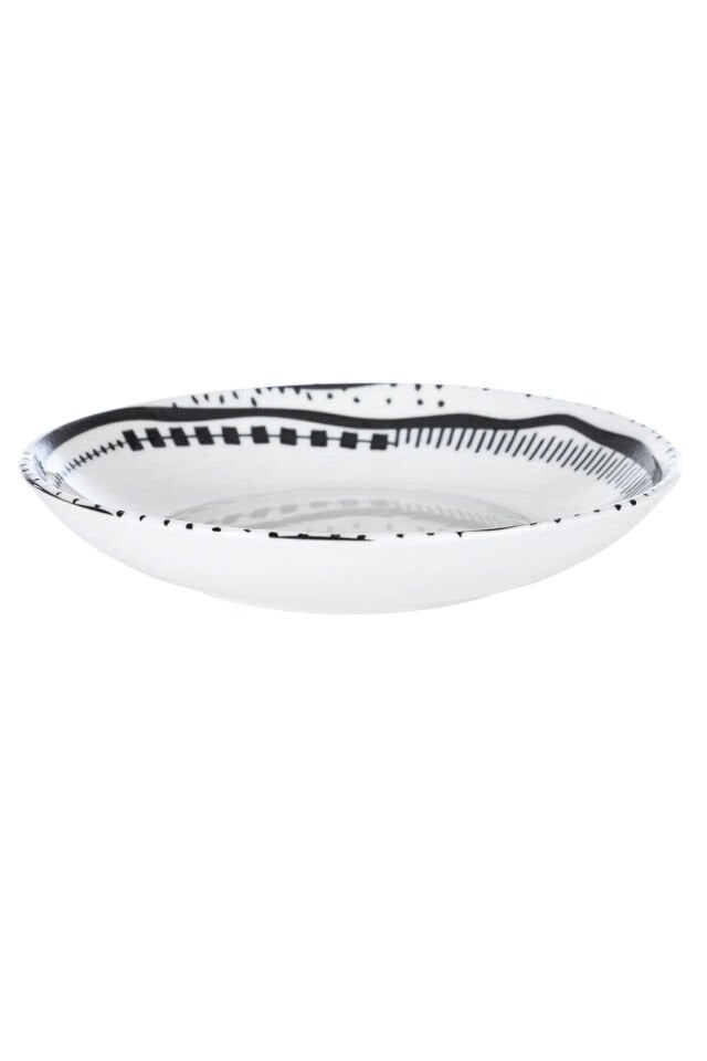 Black Chic Krem Siyah Klasik 25 Cm Porselen Salata Kasesi Etnik Desenli