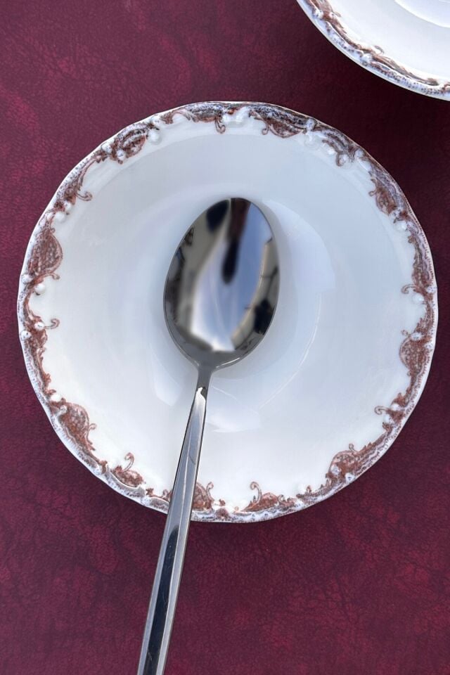 Vintage Rose 6 Kişilik 14 Cm Özel Tasarım Premium Porselen Çorba Kasesi Takımı Bordo