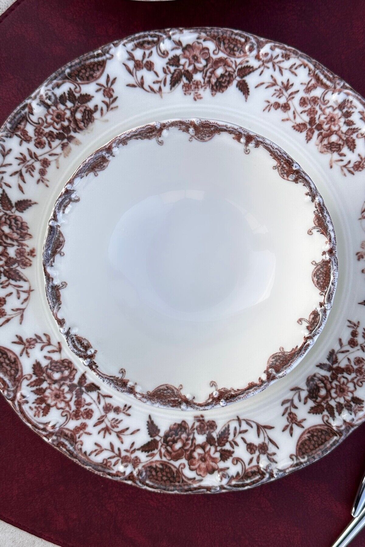 Vintage Rose 6 Kişilik 14 Cm Özel Tasarım Premium Porselen Çorba Kasesi Takımı Bordo