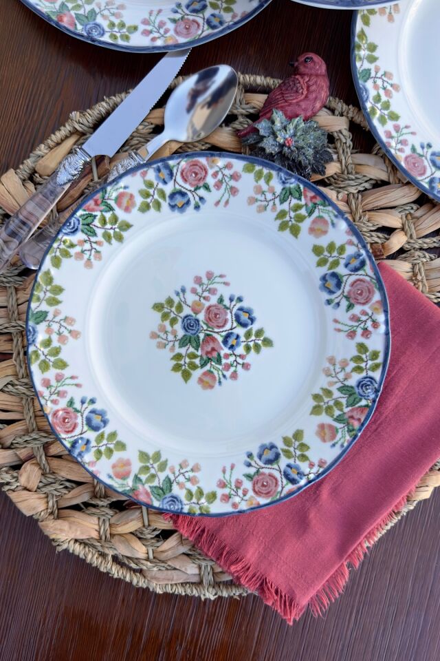 Elegance Rosalinda 24 Parça 6 Kişilik Premium Porselen Yemek Takımı Pembe Bahar Çiçek Desenli