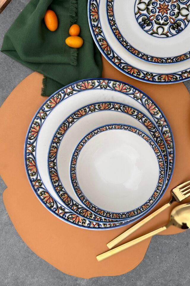 Verde 12 Parça 4 Kişilik Premium Porselen Yemek Takımı Özel Kesim Gri Gold Çiçek Desenli