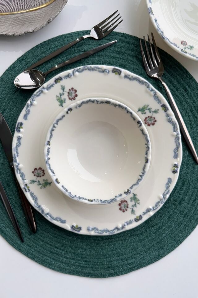 Old Town 12 Parça 4 Kişilik Premium Porselen Yemek Takımı Çiçek Desenli