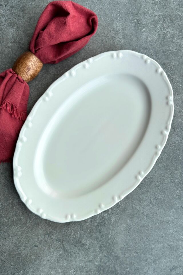 Lianna Krem 2'li 30 cm Büyük Boy Sunumluk Servis Kayık Tabak Seti