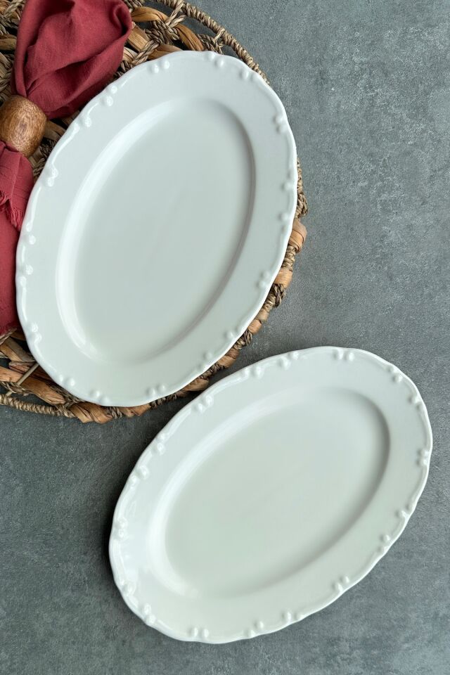 Lianna Krem 2'li 30 cm Büyük Boy Sunumluk Servis Kayık Tabak Seti