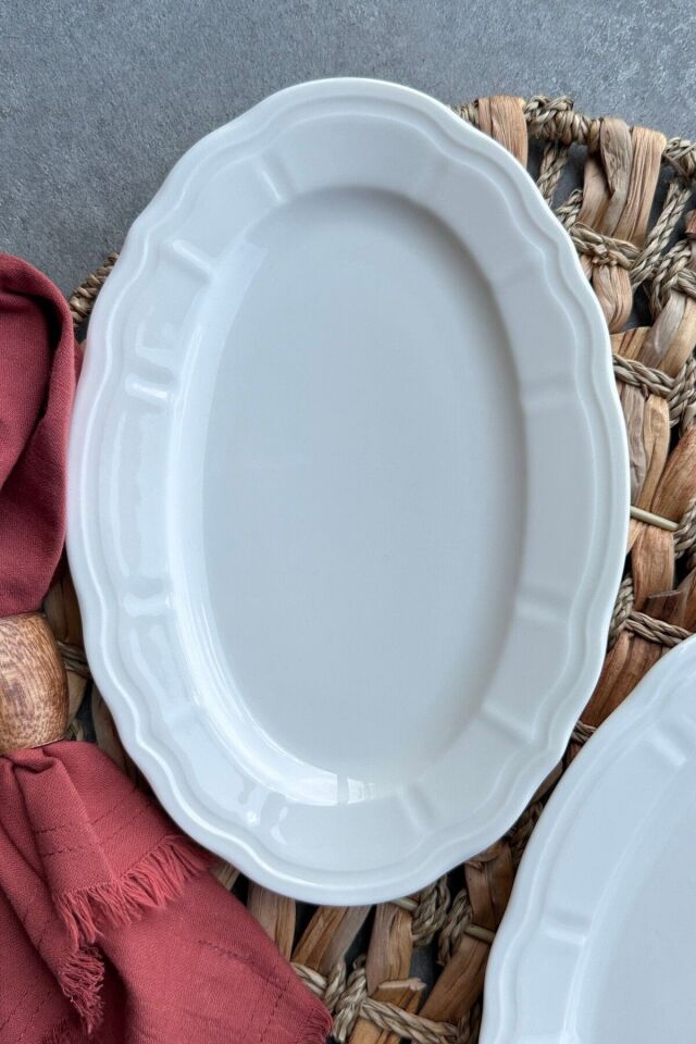 Perla Krem 2'li 25 cm Orta Boy Premium Porselen Sunumluk Kayık Tabak Seti