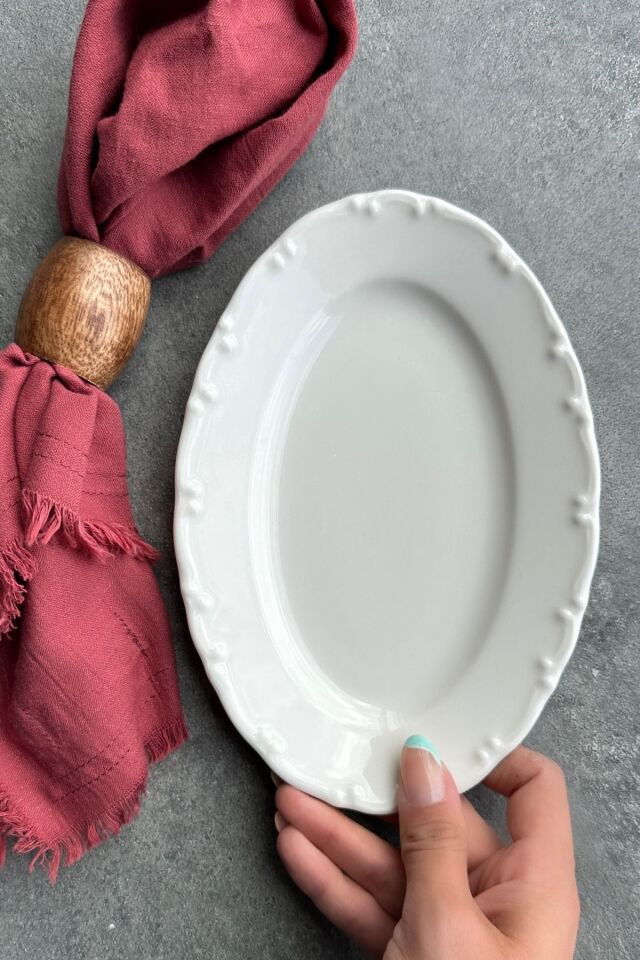Lianna Krem 2'li 20 cm Küçük Boy Premium Porselen Kahvaltılık Sunum Kayık Tabak Seti