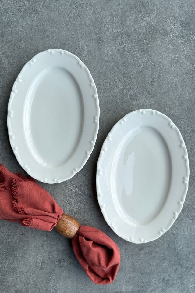 Lianna Krem 2'li 25 cm Orta Boy Meze Sunumluk Kayık Tabak Seti
