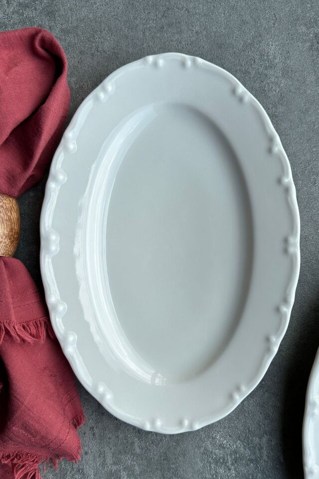 Lianna Krem 2'li 25 cm Orta Boy Meze Sunumluk Kayık Tabak Seti