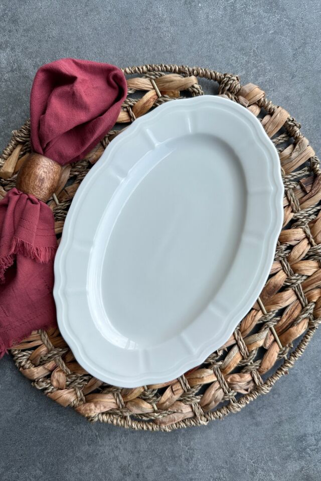 Perla Krem 2'li 30 cm Büyük Boy  Premium Porselen Sunumluk Kayık Tabak Seti