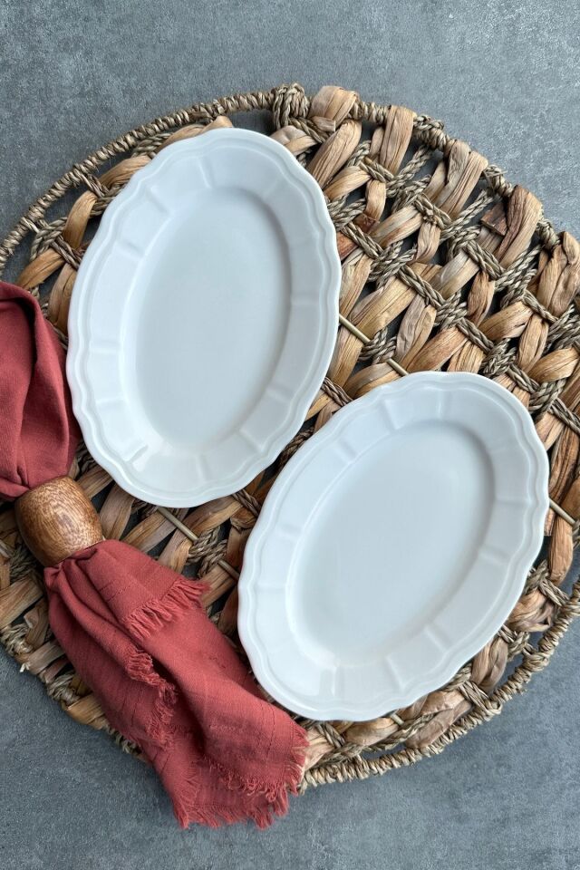 Perla Krem 2'li 20 cm Küçük Boy Premium Porselen Kahvaltılık Sunum Kayık Tabak Seti