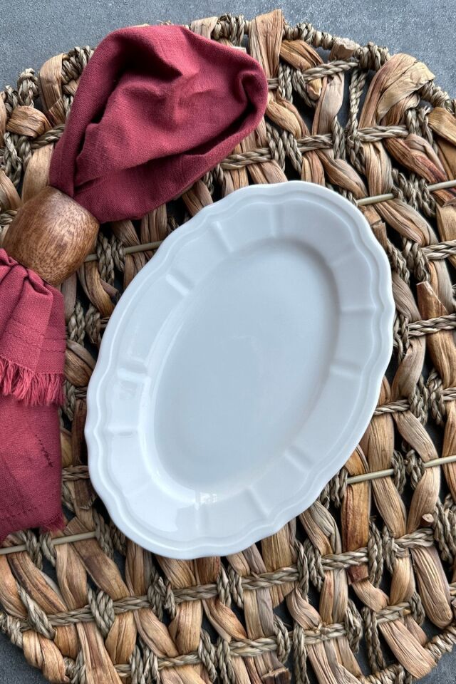 Perla Krem 2'li 20 cm Küçük Boy Premium Porselen Kahvaltılık Sunum Kayık Tabak Seti