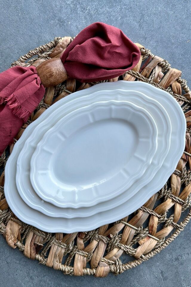 Perla Krem 2'li 20 cm Küçük Boy Premium Porselen Kahvaltılık Sunum Kayık Tabak Seti