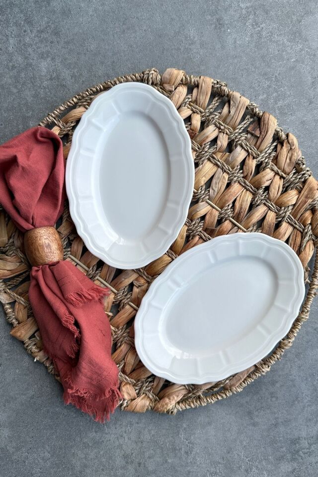 Perla Krem 2'li 20 cm Küçük Boy Premium Porselen Kahvaltılık Sunum Kayık Tabak Seti