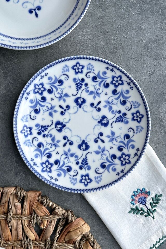 Blue blanc 24 Parça 6 Kişilik Porselen Yemek Takımı Vintage Mavi Çiçek Desenli