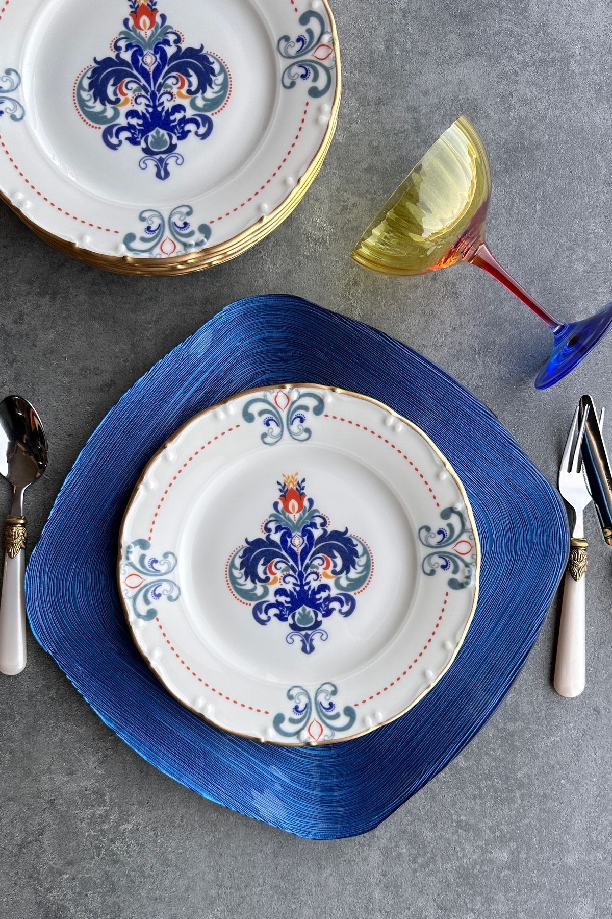 New Elizabeth Mat Altın Yaldızlı 6 Kişilik 25 Cm 6'lı Porselen Krem Sunum Servis Tabak Takımı