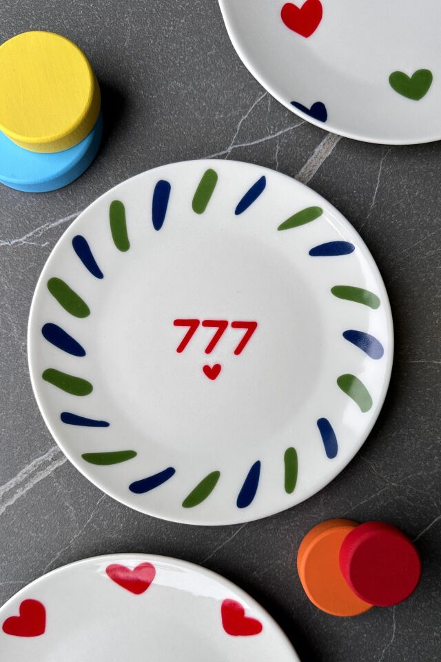 Lucky 777 6 Kişilik 19 Cm Özel Tasarım Premium Porselen Pasta Tabağı Takımı Manifest Kalp Desenli