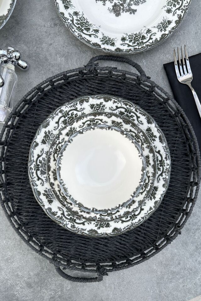 Antique Black 6 kişilik 14 cm Özel Tasarım Premium Porselen Çorba Kasesi Takımı Siyah
