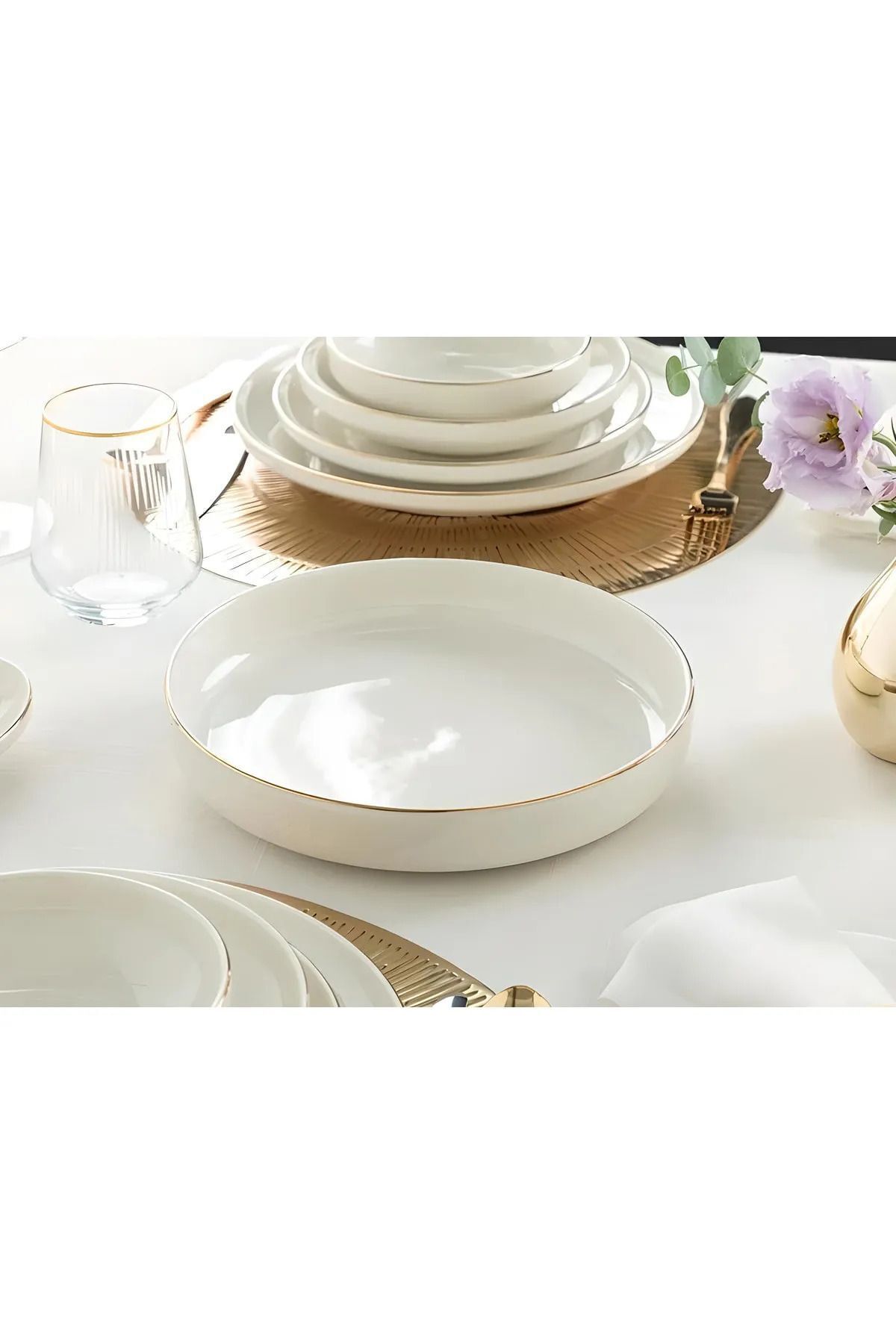 Modern Gold Krem 20 Cm Küçük Boy Porselen Salata Kasesi Sunum Tabağı