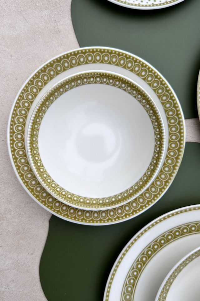 Oliver Premium Porselen 6 kişilik Yeşil Zeytindalı Desenli 14 CM Çorba Kasesi Seti
