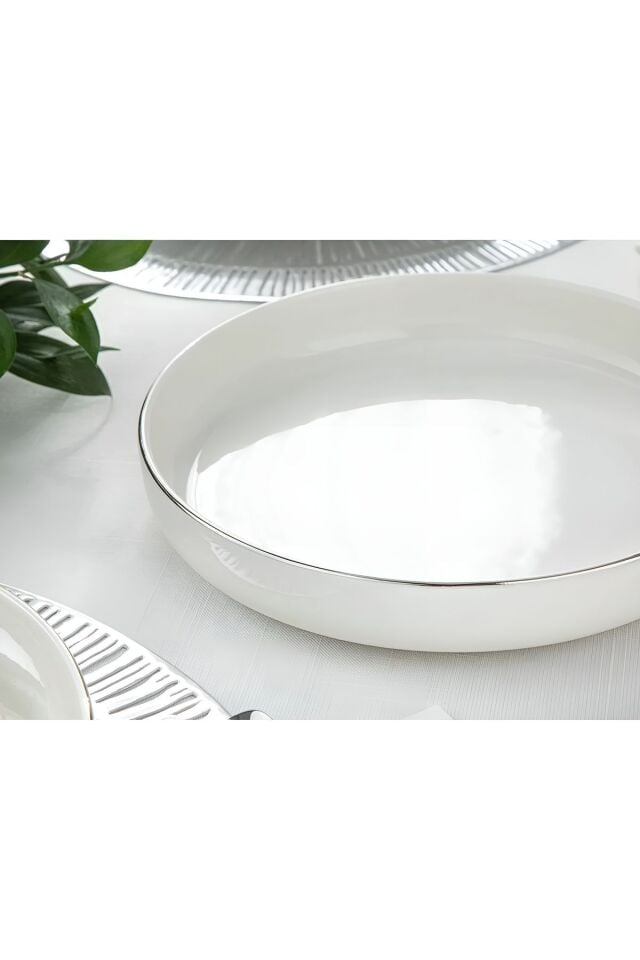 Modern Gümüş Krem 20 Cm Küçük Boy Porselen Salata Kasesi Sunum Tabağı