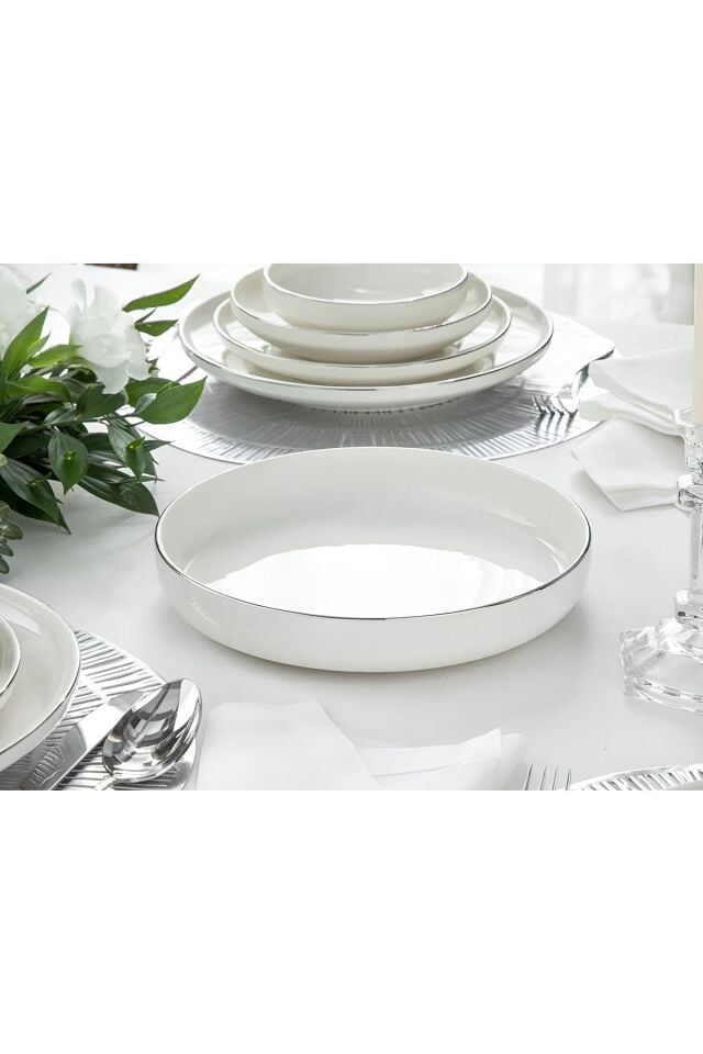 Modern Gümüş Krem 20 Cm Küçük Boy Porselen Salata Kasesi Sunum Tabağı