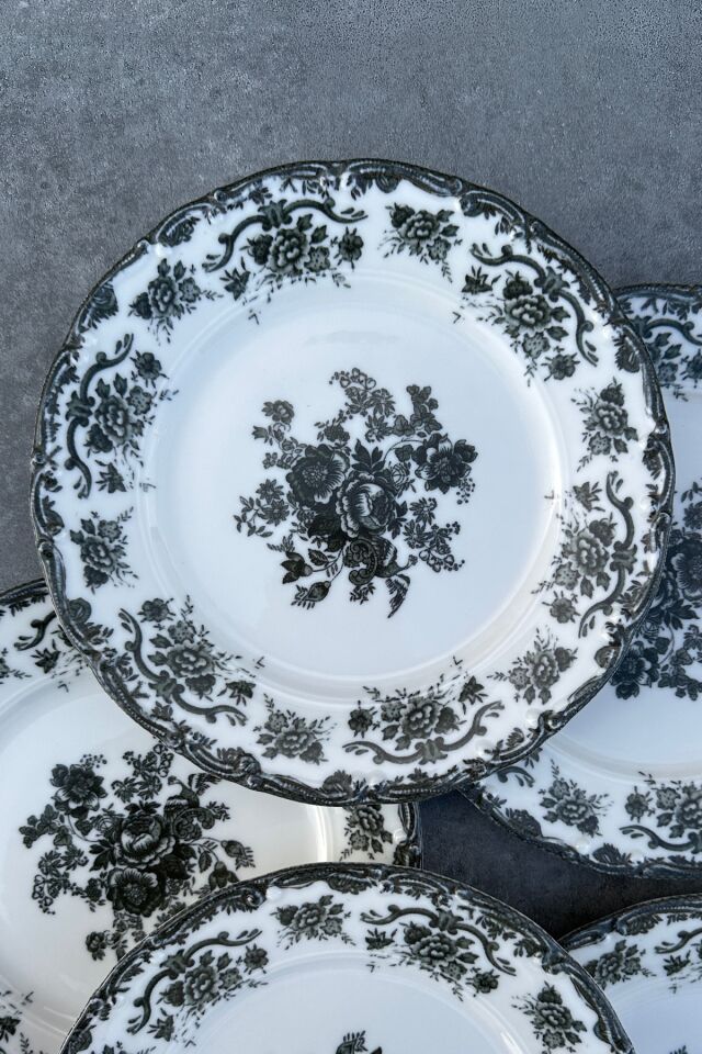 Antique Black 6 kişilik 25 cm Özel Tasarım Premium Porselen Servis Tabağı Takımı