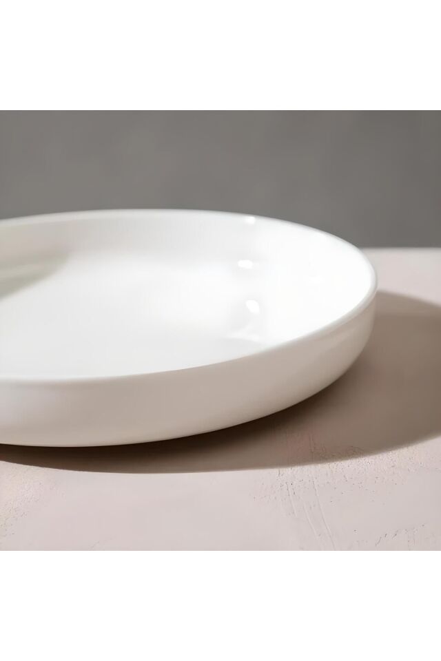 Modern Krem 24 Cm Büyük Boy Porselen Salata Kasesi Sunum Servis Tabağı