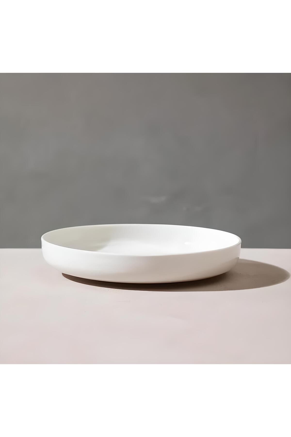 Modern Krem 24 Cm Büyük Boy Porselen Salata Kasesi Sunum Servis Tabağı
