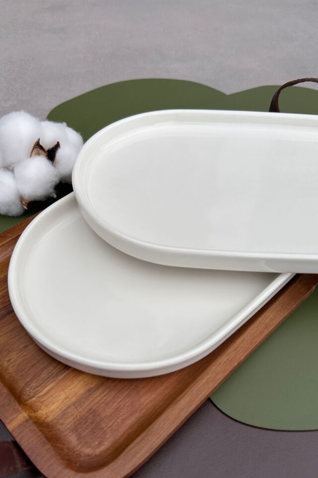 stackable Krem 2'li 25 cm Orta Boy Meze Sunumluk Kayık Tabak Seti