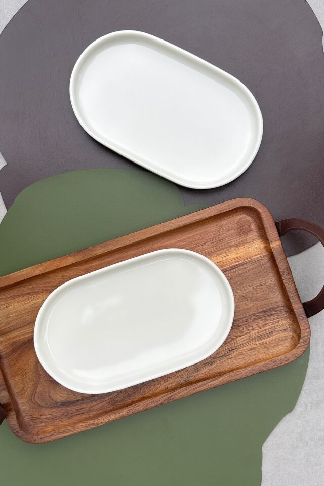 stackable Krem 2'li 20 cm Küçük Boy Kahvaltılık Çerezlik Sunum Kayık Tabak Seti