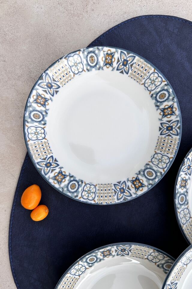 Leon 6 kişilik 20 cm Özel Tasarım Porselen Çukur Yemek Tabağı Takımı