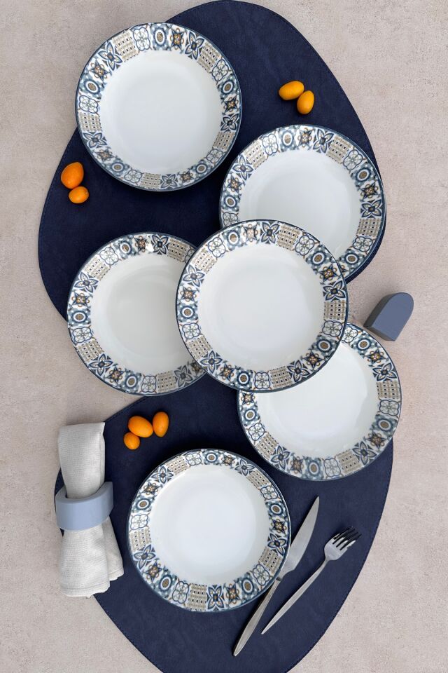 Leon 6 kişilik 20 cm Özel Tasarım Porselen Çukur Yemek Tabağı Takımı