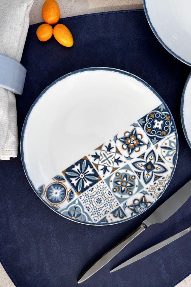 Leon 6 Kişilik 19 Cm Özel Tasarım Porselen Pasta Takımı Kahvaltılık Sunum Tabağı
