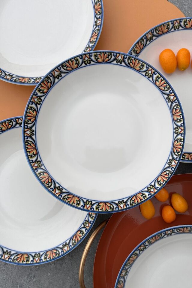 Verde 6 kişilik 20 cm Özel Tasarım Porselen Çukur Yemek Tabağı Takımı