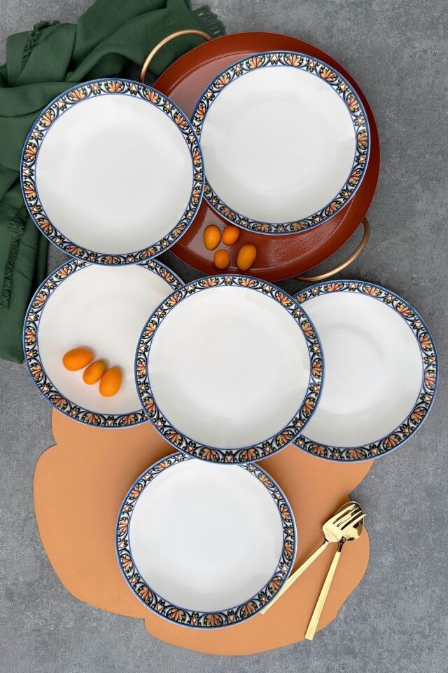 Verde 6 kişilik 20 cm Özel Tasarım Porselen Çukur Yemek Tabağı Takımı