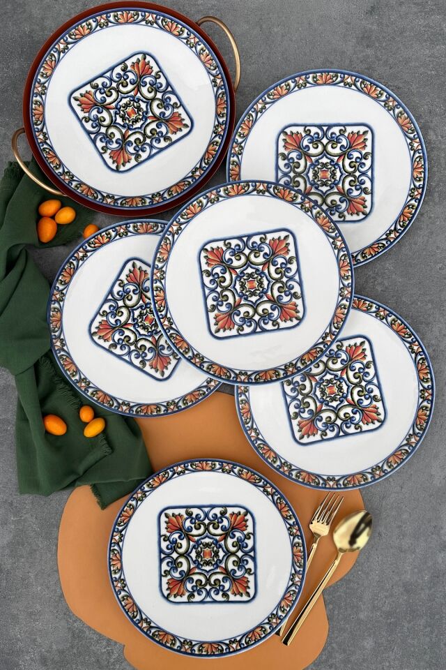 Verde 6 kişilik 25 cm Özel Tasarım Porselen Servis Sunum Tabağı Takımı