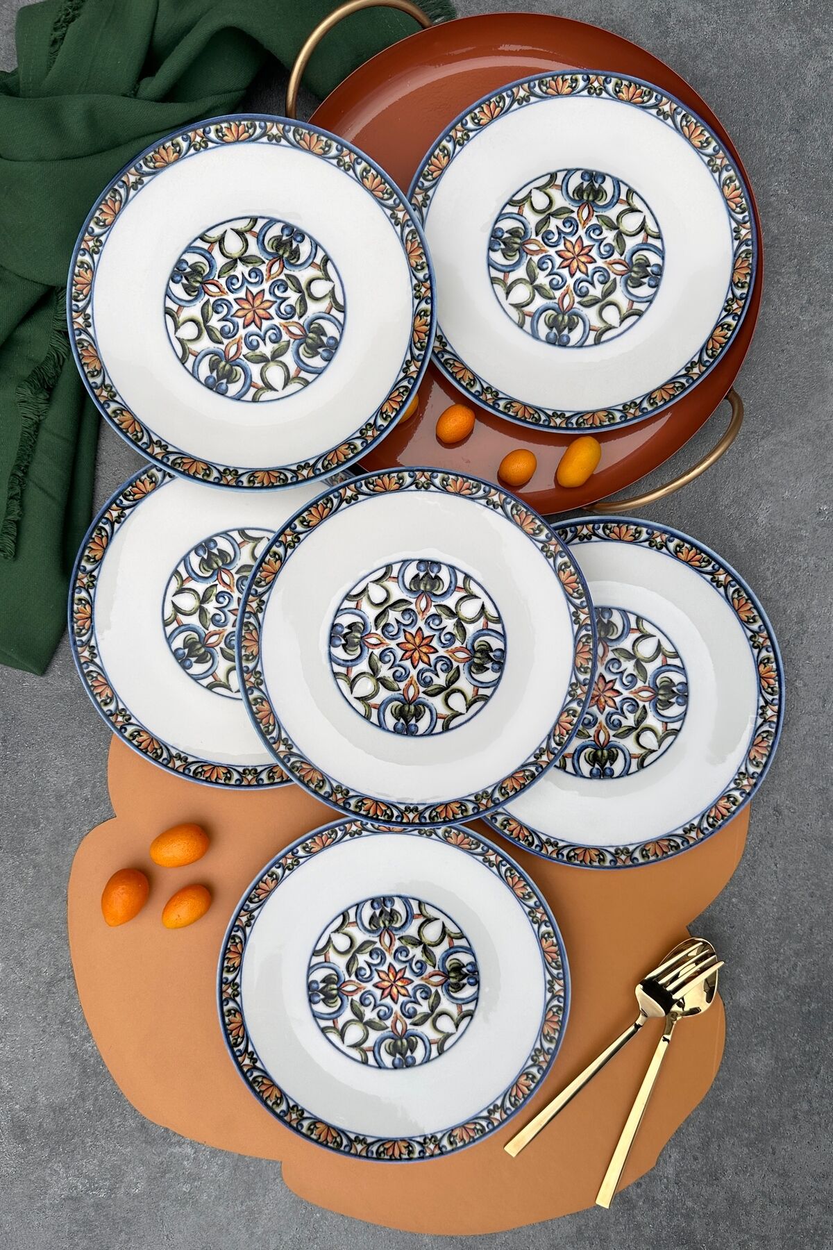 Verde 6 kişilik 19 cm Özel Tasarım Porselen Pasta Takımı Kahvaltılık Sunum Tabağı
