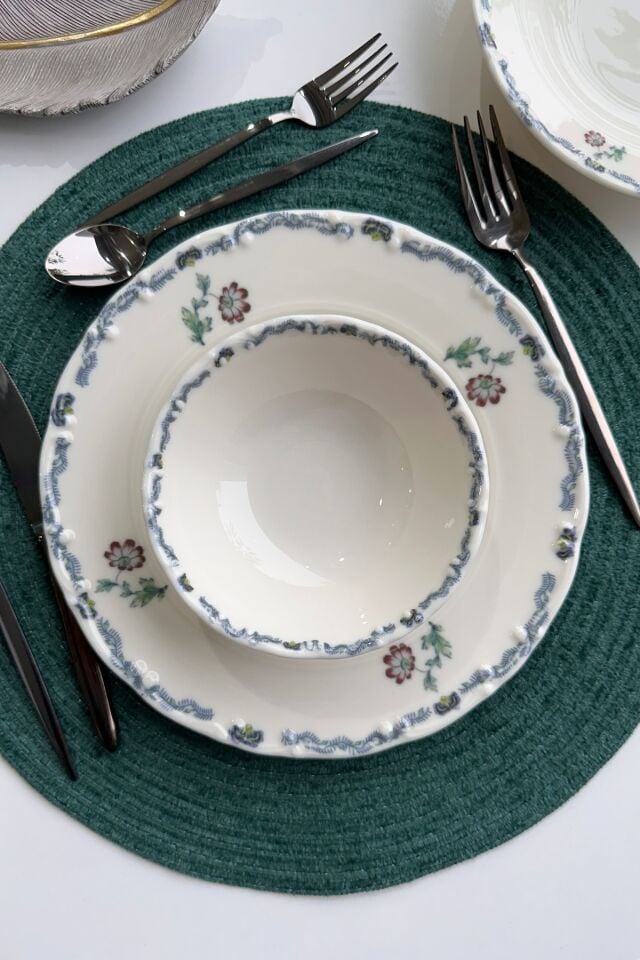 Old Town Premium Porselen 24 Parça 6 kişilik Günlük Vintage Çiçek Desenli Yemek Takımı
