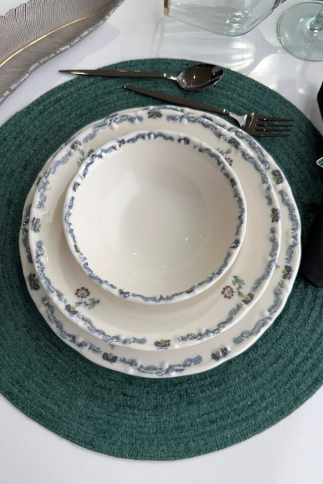 Old Town Premium Porselen 24 Parça 6 kişilik Günlük Vintage Çiçek Desenli Yemek Takımı