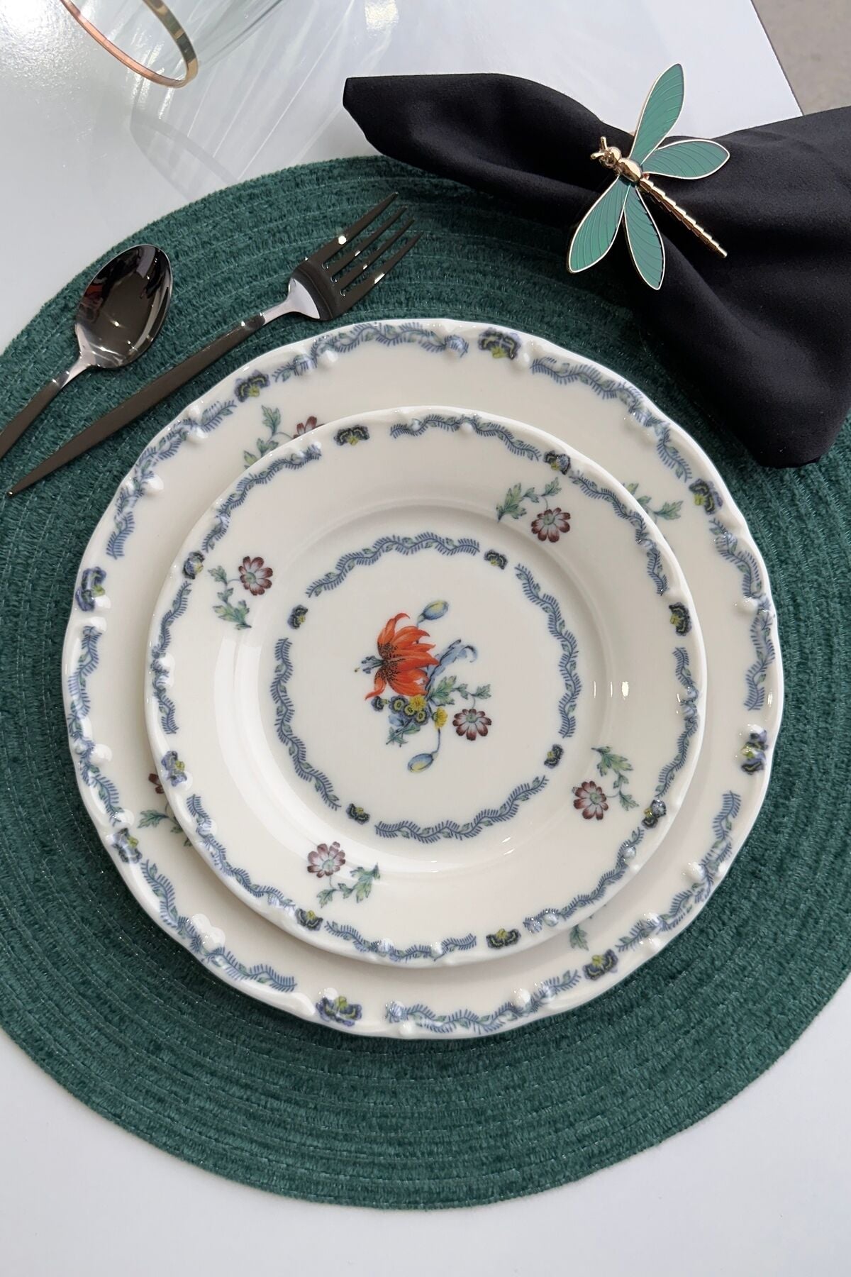 Old Town Premium Porselen 24 Parça 6 kişilik Günlük Vintage Çiçek Desenli Yemek Takımı