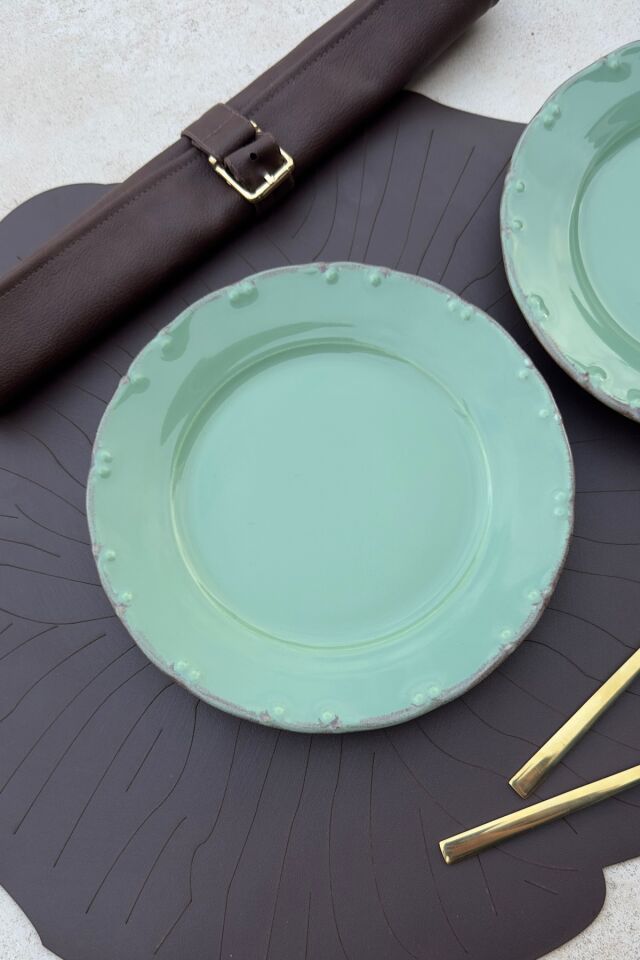 Bastien 6 kişilik 19 cm günlük yeşil porselen pasta sunum tabak takımı